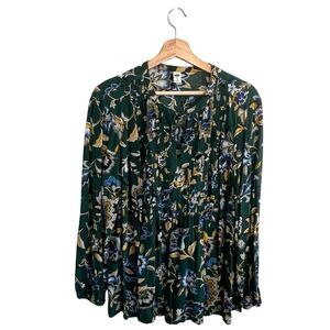 Old Navy Womens Pullover Peasant Top Size XL Green Floral Cottagecore Boho